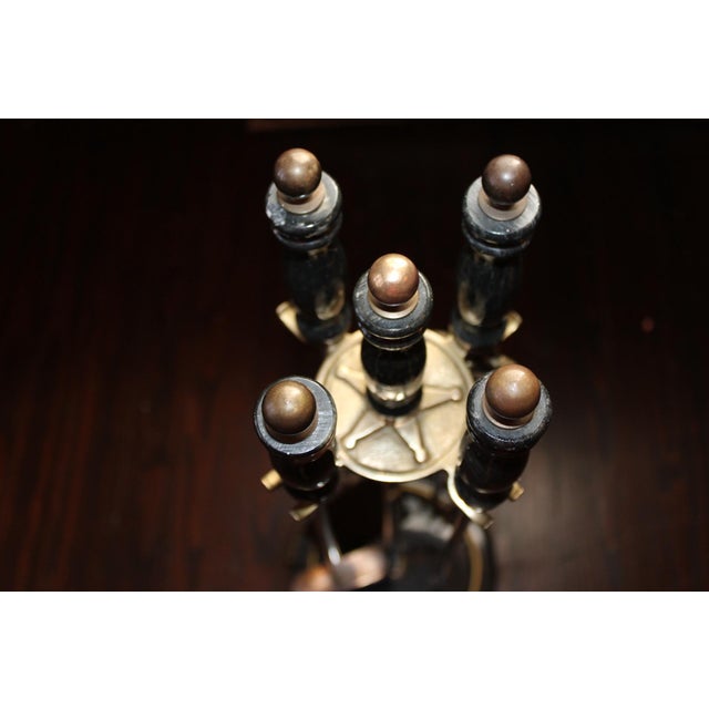 Gorgeous Vintage Brass & Marble Handle Fireplace Tool Set With Star For Sale - Image 4 of 11