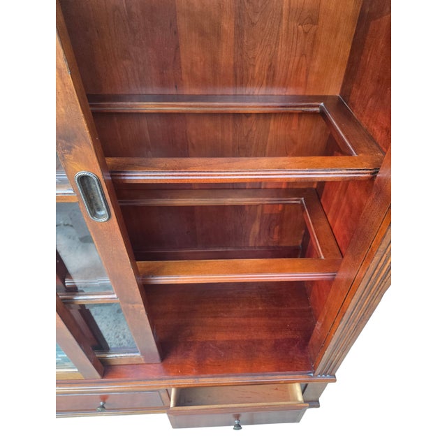 1990s Ethan Allen Townhouse Sliding Door China Cabinet Display Curio Bookcase Hutch For Sale - Image 14 of 18