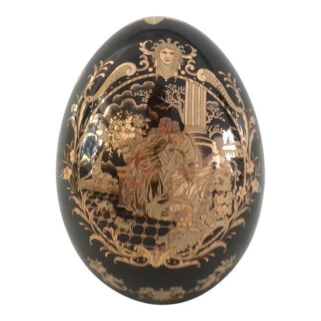 1980s Chinese Satsuma Black & Gold Porcelain Egg Chairish