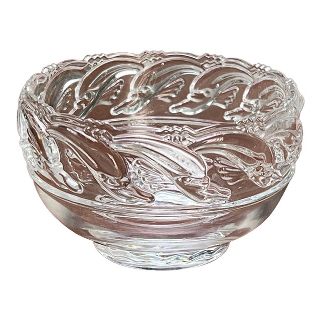 Vintage Tiffany & Co. Mid-Century Modern Crystal Dolphin Pattern Footed Bowl For Sale