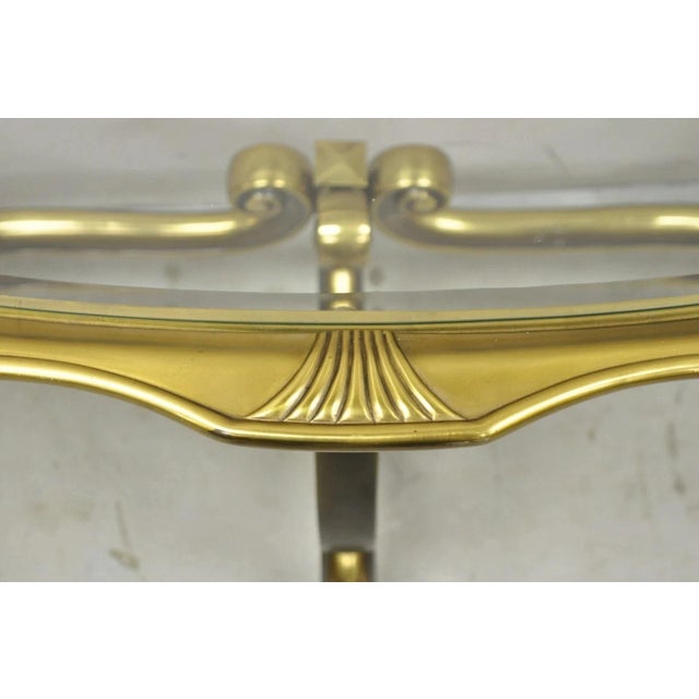 Metal Vintage Italian Hollywood Regency Brass Base Glass Top Console Sofa Hall Table For Sale - Image 7 of 12