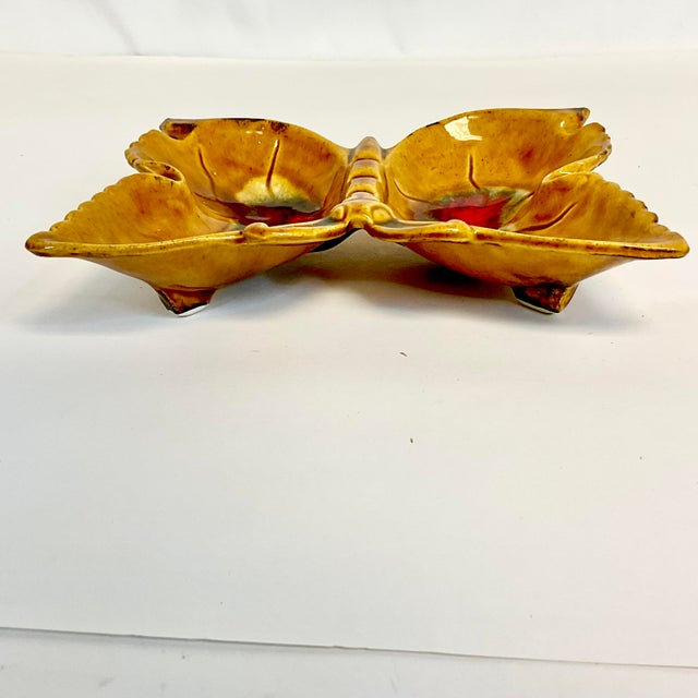 Mid 20th Century Mid-Century Modern Boho Chic Folk Art Ceramic Butterfly Ashtray Catchall. For Sale - Image 5 of 8