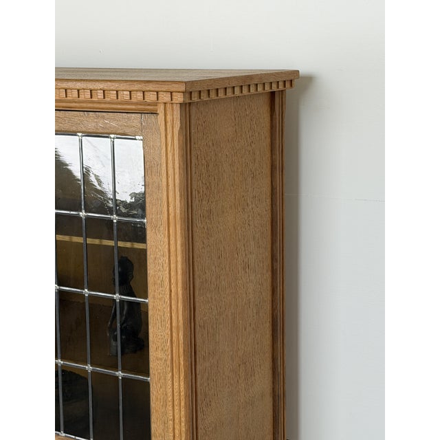 Brown Mid-Century Modern Danish Oak Display Cabinet with Leaded Glass Doors, 1960s For Sale - Image 8 of 14