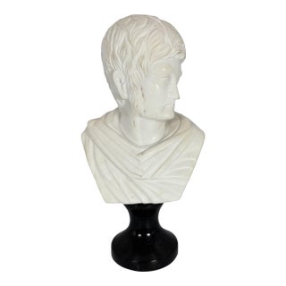 Antique Solid Marble Bust With Marble Base For Sale