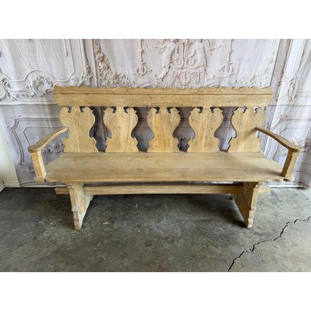 Rustic Hand-Carved Oak Benches, Pair, Folk Art / Spanish Colonial Style For Sale - Image 13 of 17