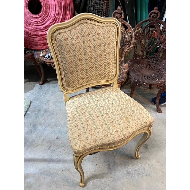 1970s Vintage Mid Century Tan Colored Chair With Floral Cushions For Sale - Image 5 of 5