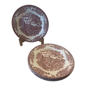 Late 20th CenturyChurchill the Brook Cottage Pink Transferware Dinner Plates- Set of 4