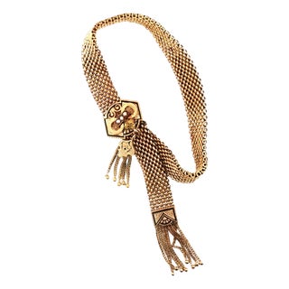 19th Century Victorian 10k Yellow Gold Slide Tassel Bracelet With Black Enamel For Sale