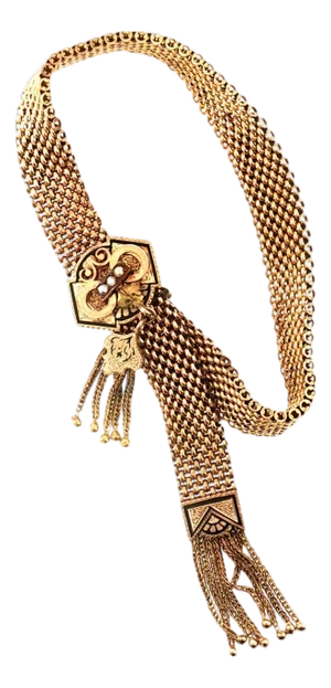 19th Century Victorian 10k Yellow Gold Slide Tassel Bracelet With Black Enamel