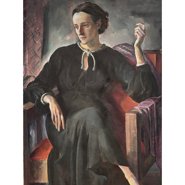 A large life size portrait by California artist Ejnar Hansen (b.1884-d.1965). An Expressionist style portrait of a seated...