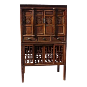 Chinese 19th Century Cupboard Cabinet with Open Lattice Work