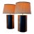Pair Mid Century Modern Stitched Two Tone Leather Wrapped Table Lamps For Sale