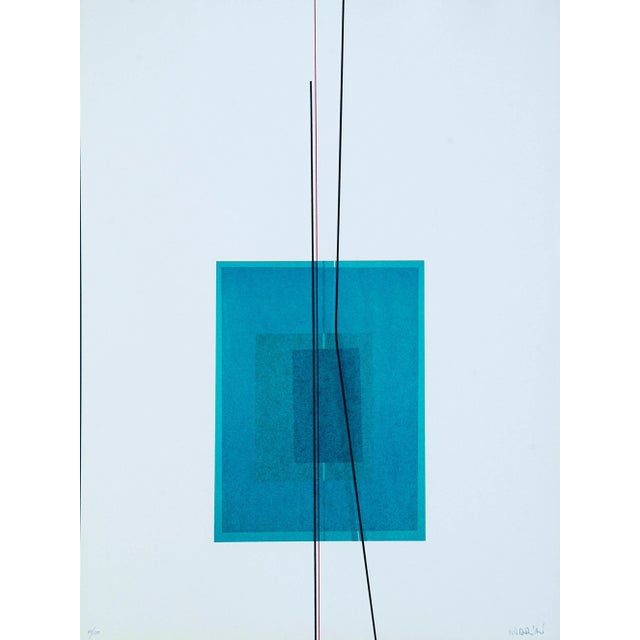 Lorenzo Indrimi, Blue Subject, Lithograph, 1970s For Sale - Image 5 of 5