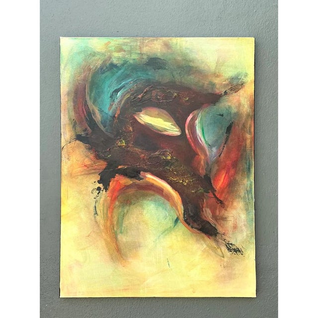 Mid-Century Modern Vintage Abstract Expressionist Oil Painting on Canvas For Sale - Image 3 of 12