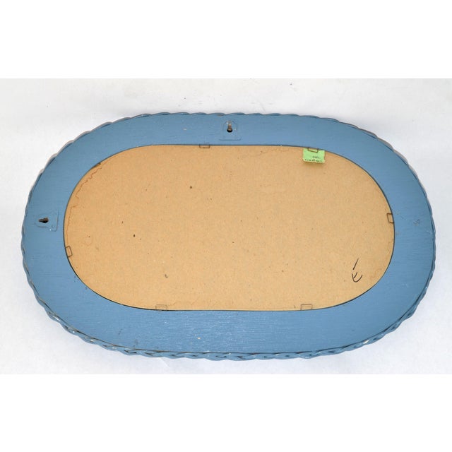 1974 Blue Mid-Century Modern Oval Handwoven Rattan Pencil Reed Wall Mirror For Sale - Image 10 of 12