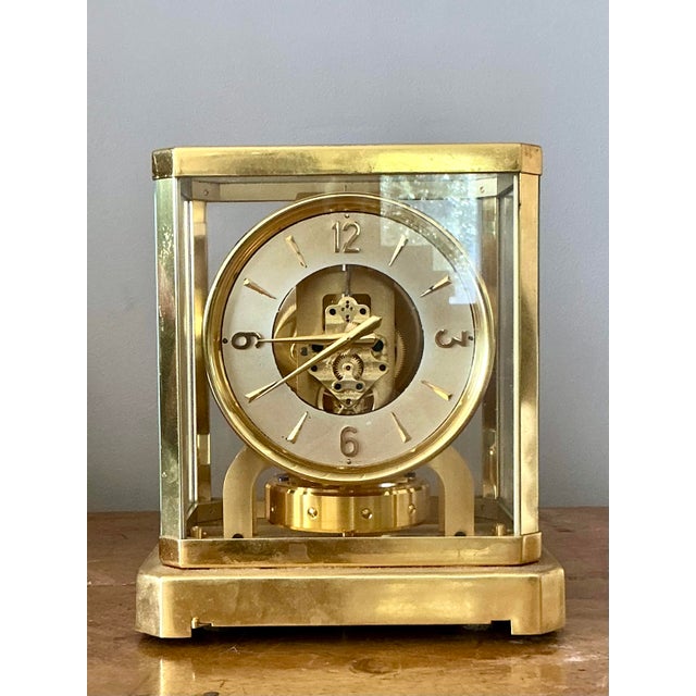 Mid-Century Modern Vintage Swiss LeCoultere Brass Clock For Sale - Image 3 of 12