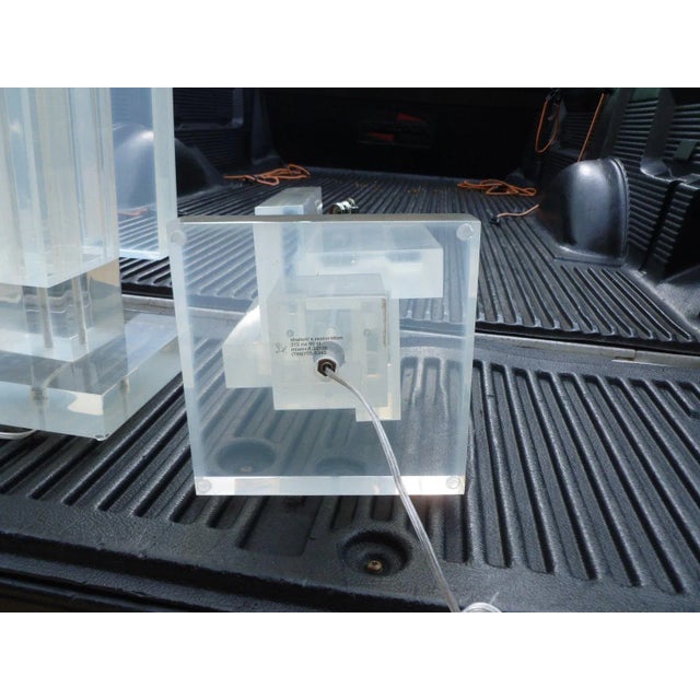 Rare 70's Prismatique smokey & clear lucite architectural skyscraper table lamps sold as found in excellent condition...