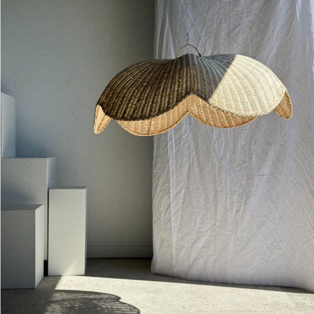 Large Rattan Tulip Pendant Light, 1980s For Sale - Image 11 of 11