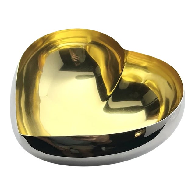 Michael Aram Silver & Gold Tone Heart Dish Bowl For Sale