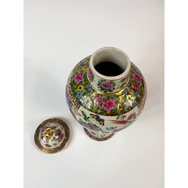 1980s Hand Painted Porcelain Famille Rose Covered Vase For Sale - Image 9 of 10