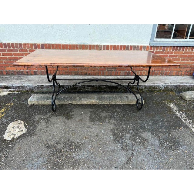 Vintage Country Style Wrought Iron Base Solid Wood Top Dining Table. Made in Italy Solid wood with thick wrought iron...