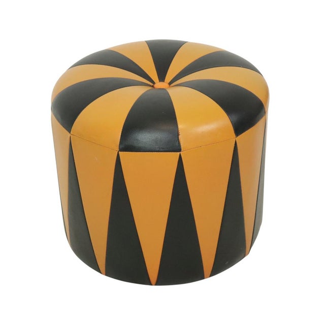 1960s Vintage Round Pouf in Faux Leather, 1960s For Sale - Image 5 of 14
