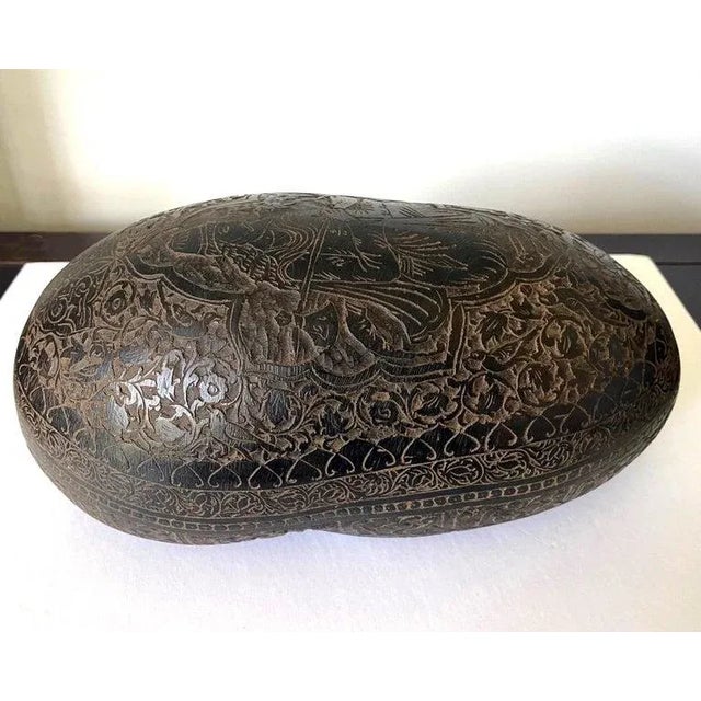Wood Antique Elaborately Carved Beggar's Bowl Kashkul For Sale - Image 7 of 12