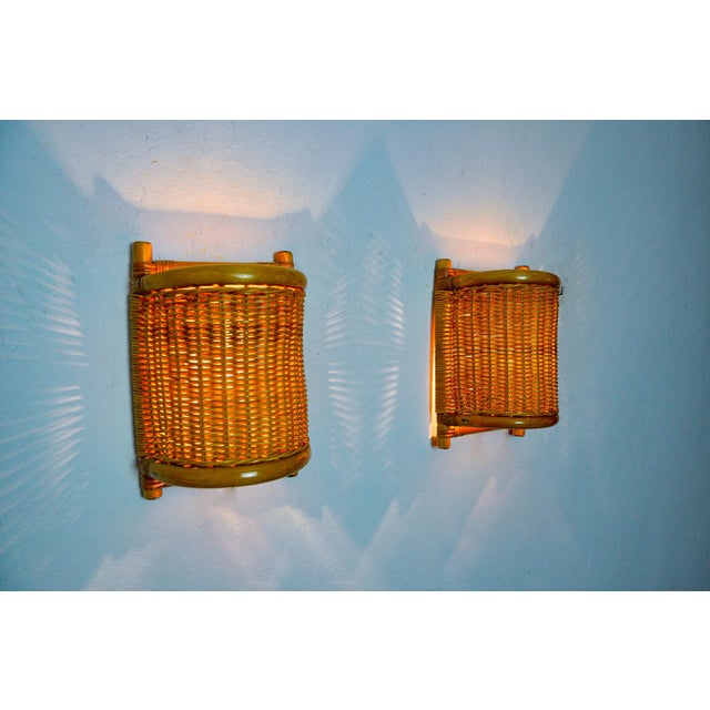 Rattan Sconces, France, 1960, Set of 2 For Sale - Image 6 of 8