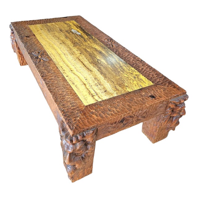 Northern Italian Roman Carved Coffee Table with Marble Top For Sale