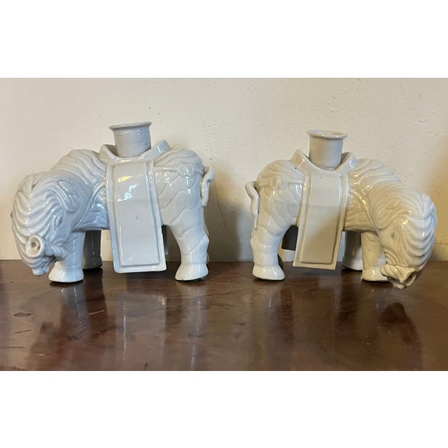 Antique 18th Century Chinese Blanc De Chine Porcelain Elephant Candlestick or Joss Stick Holders - A Pair For Sale - Image 4 of 16