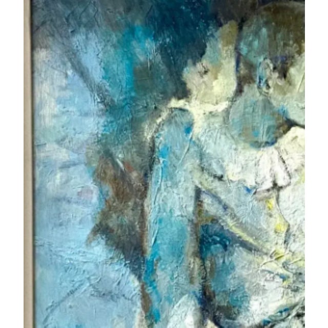 Sky Blue Mid-Century Signed Impressionist Portrait Oil Painting For Sale - Image 8 of 12