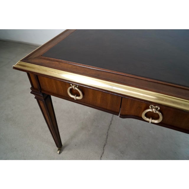 Brown 1960’s Hollywood Regency Leather & Brass Trim Writing Desk by Sligh Furniture For Sale - Image 8 of 12