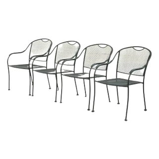 20th Century Modern Wrought Iron Sculptural Black Outdoor Arm Chairs - Set of 4 For Sale