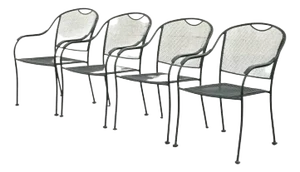 20th Century Modern Wrought Iron Sculptural Black Outdoor Arm Chairs - Set of 4