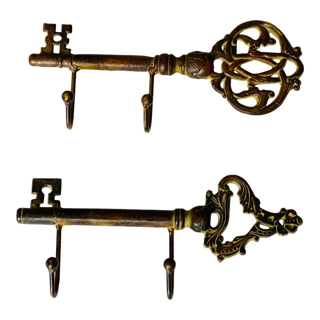 Pair of Vintage Brass Wall Key Hangers For Sale