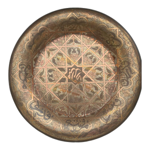 Antique Syrian Damascus Ware Brass Copper Inlaid Mamluk Revival Tray