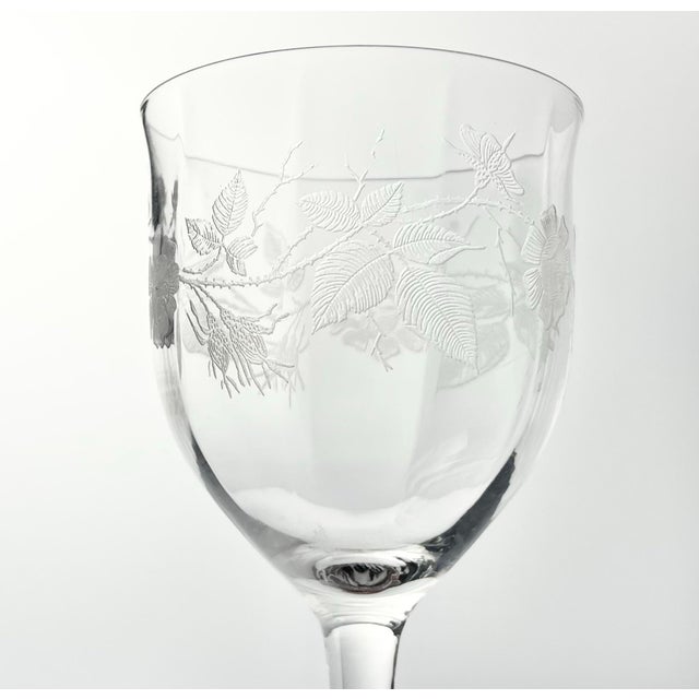 1940s Seneca Glass “Rose” Pair of Etched Optic Water Glasses For Sale In Dallas - Image 6 of 6
