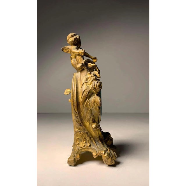 Metal Vintage Petite French Bronze Cherub Ormolu Rococo Louis XV Style Clock For Sale - Image 7 of 10