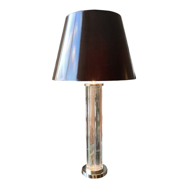 Late 20th Century Sally Sirkin for J. Robert Scott Glass and Polished Nickel Lamp With Glossy Parchment Shade For Sale