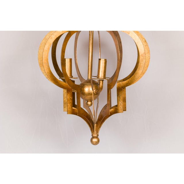 Mid 20th Century Mid Century Modern French Gilt Metal Three-Light Lantern with Scrolling Effects, Wired For Sale - Image 10 of 12
