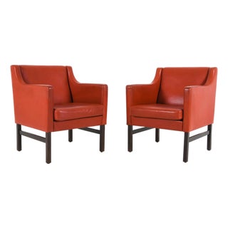 Danish Modern Leather & Beech Lounge Chairs in the Style of Børge Mogensen - A Pair For Sale