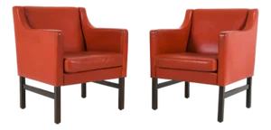 Danish Modern Leather & Beech Lounge Chairs in the Style of Børge Mogensen - A Pair