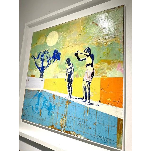 Contemporary Dan Parry-Jones, Two Divers with Blue Tree, Acrylic and Mixed Media on Board, 2024, Framed For Sale - Image 3 of 4