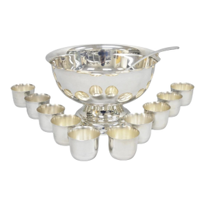 Vintage Sheridan Mid Century Modern Silver Plated Punch Bowl Set W/ 10 Cups
