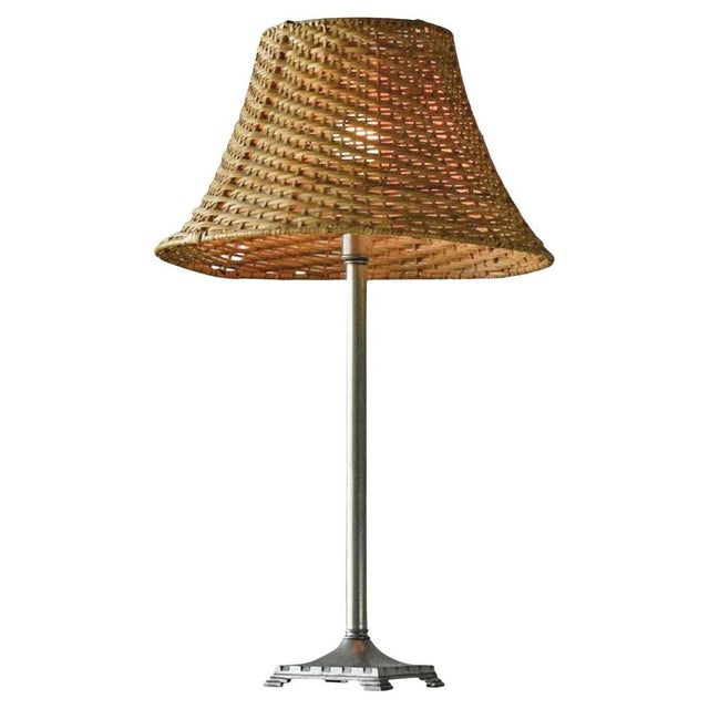Swedish Grace Table Lamp in Pewter with Rattan Shade, 1930s For Sale - Image 10 of 10