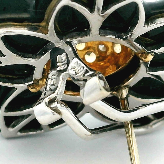 Italian Black Onyx Flower Earrings in 18k White Gold For Sale - Image 16 of 17