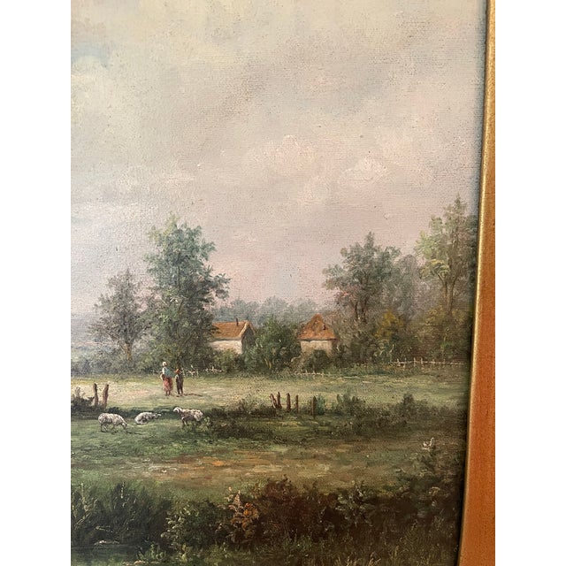 Original Vintage Landscape Oil Painting on Canvas Sheep in Meadow Signed by Artist For Sale - Image 4 of 12