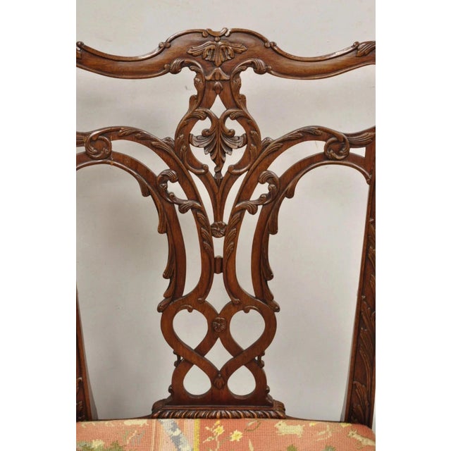 Late 20th Century Maitland Smith Georgian Carved Mahogany Needlepoint Dining Arm Chairs - A Pair For Sale - Image 11 of 11