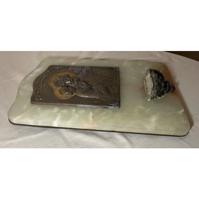 Bronze Large Antique Tschudin Religious Catholic Onyx Stone Bronze Wall Font Plaque For Sale - Image 8 of 12