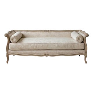 19th-C. French Painted Daybed / Sofa in New Linen W/ Gustavian Swedish Styling For Sale